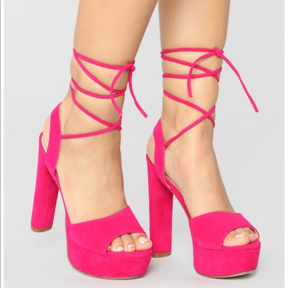 Fushia pink platform open toe heels